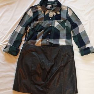 Blue and green plaid button down shirt